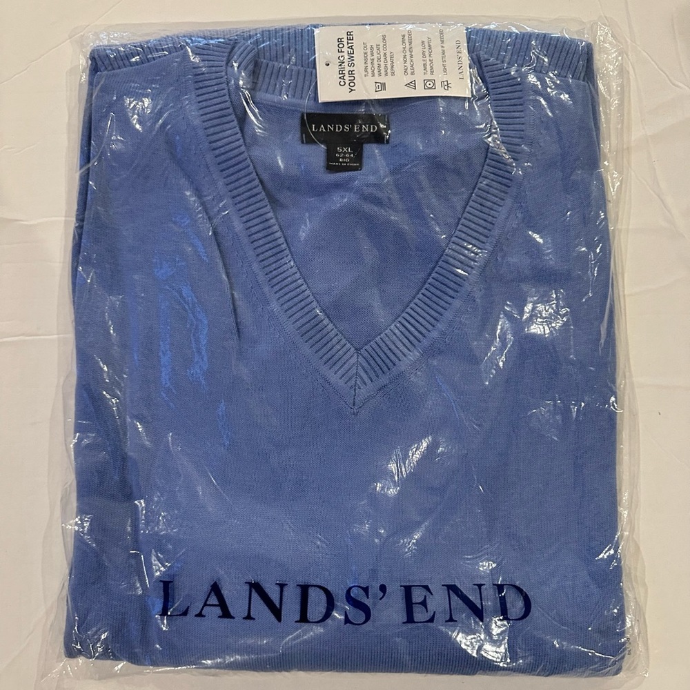 Land’s End Men’s V-Neck Sweater NWT Blue 5XL